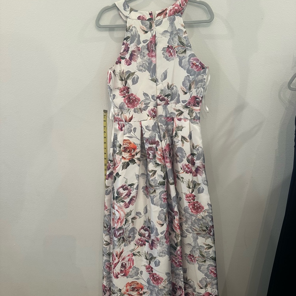 Eliza J White Dress with Pink & Gray Floral Print